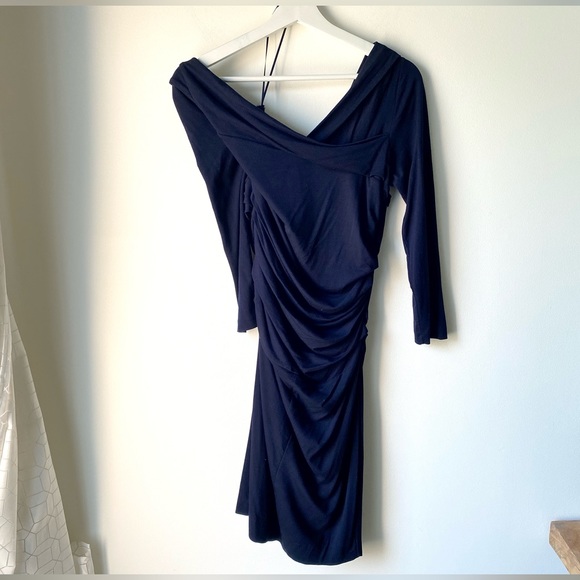 Mango black stretch asymmetric ruched minidress - Picture 11 of 13